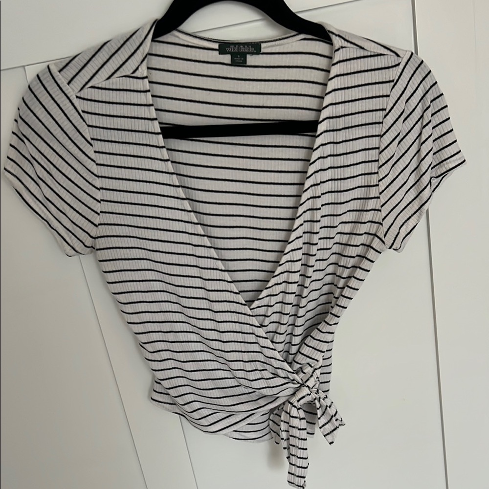 Wild fable Striped Wrap Top - Black and White